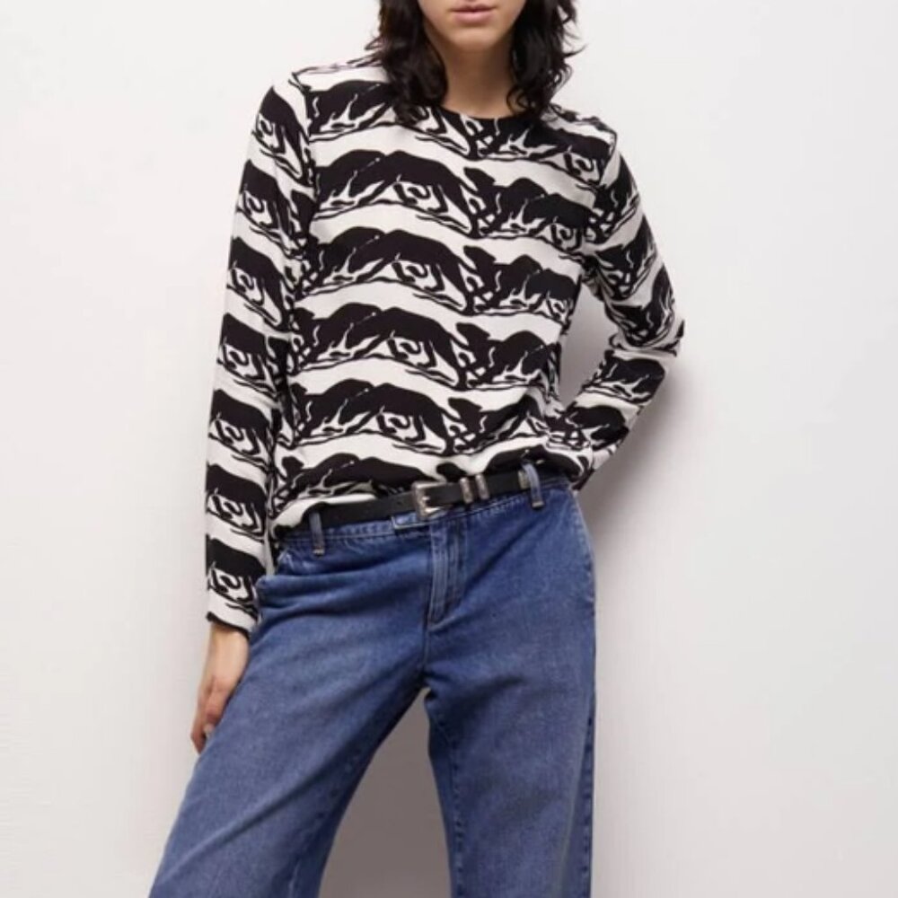 The Kooples Wild Panther Print Blouse Sz 2/M NWT - Picture 3 of 12